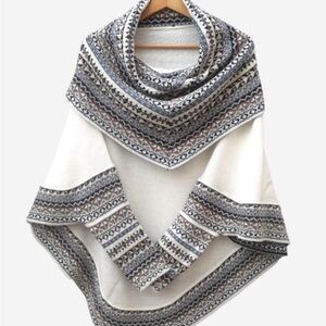 Women's Peruvian Poncho Sweater - White and Gray